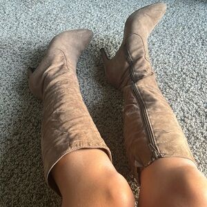 F21 Brown Suede Heeled Boots
